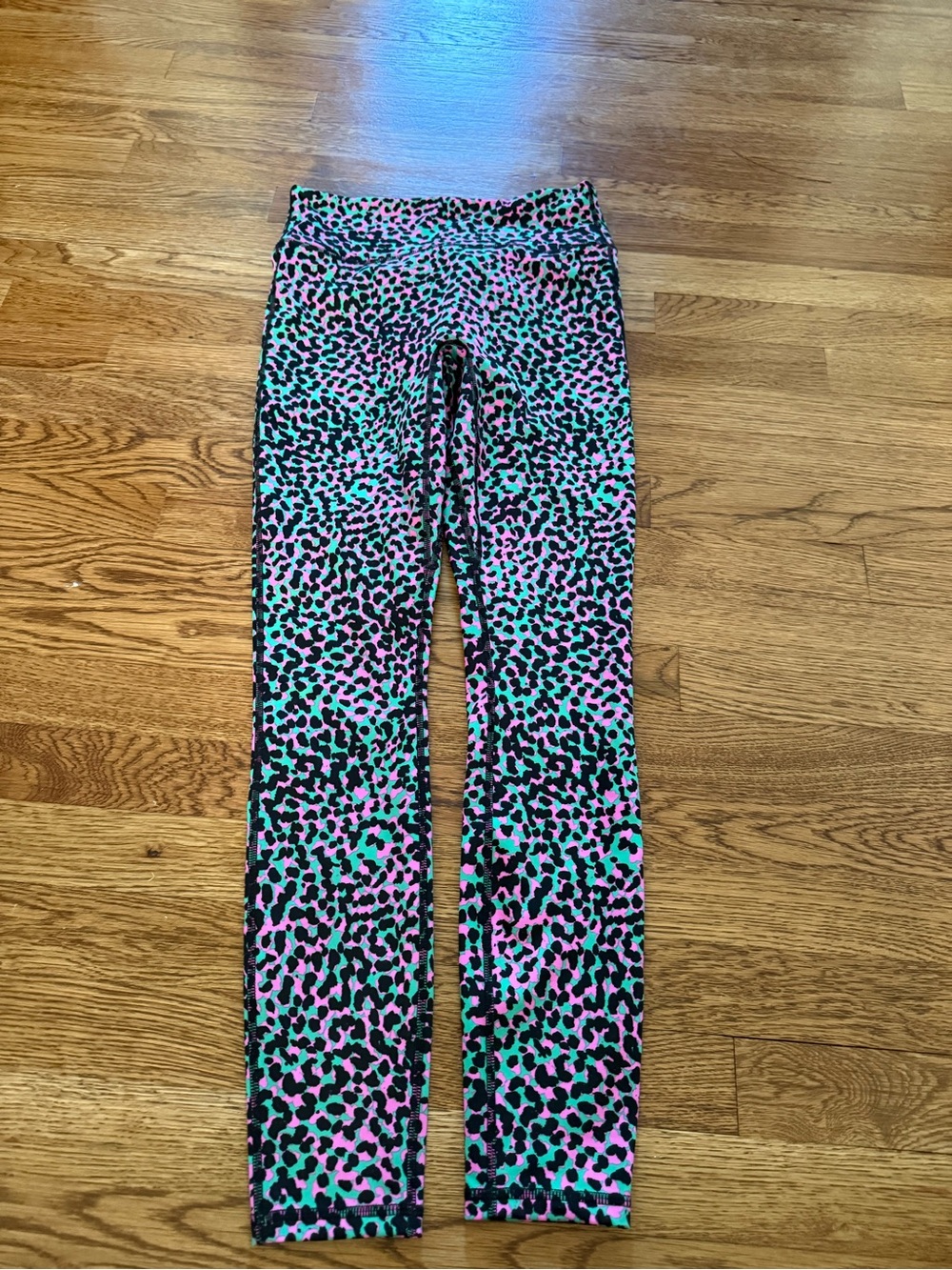 Fabletics Girls Neon Leopard Leggings - Pink & Green